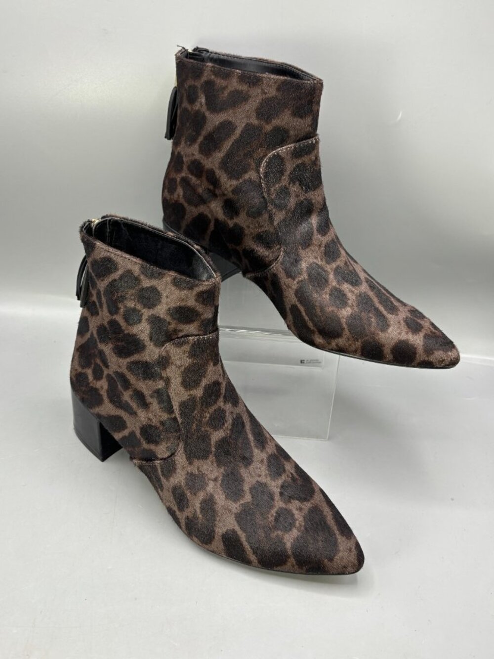 Karl Lagerfeld Paris Maude Booties Womens 8 Black Brown Leopard Print Cow Hair